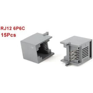 Unshielded RJ12 6P6C Network Modular PCB Connector Jacks Gray- 15 Pcs